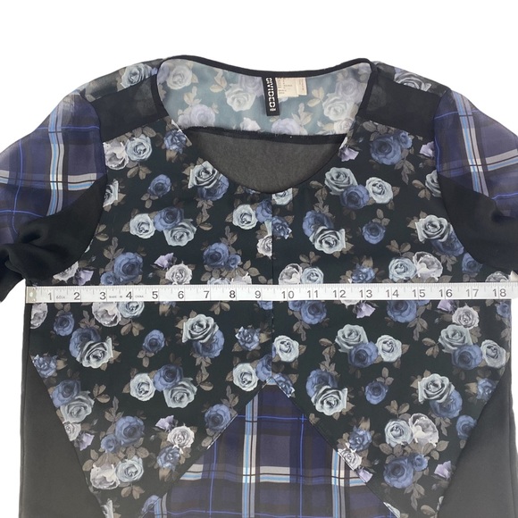 DIVIDED H&M Blue Floral Plaid Blouse Size 6 - Picture 9 of 10